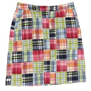L.L. Bean Cotton Madras Patchwork Plaid Skirt Sz 8 Pockets Straight